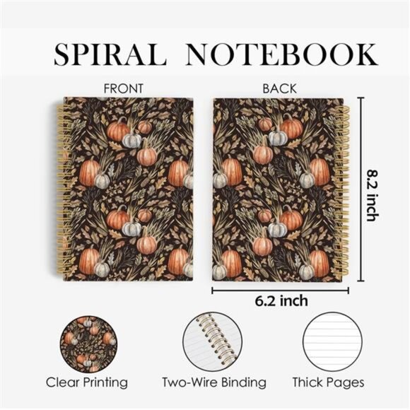 Fall Journal, Pumpkin Spiral Notebook, Fall Decor, Rustic Autumn 5.5"x8.3" - Picture 3 of 8